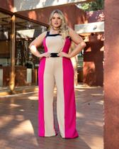 Macacão para Verão - Feminino Tamanho M - Rosa com Bege - Tecido leve com Crepe. Macacão para Verão - Feminino Tamanho M - Rosa com Bege - Tecido leve com Crepe.