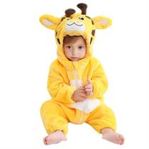 Macacão Pijama Frio Inverno Fantasia Infantil de Bebê Urso Ursinho Girafa Amarelo (COD.000529)