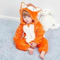 Macacão Pijama Infantil de Bebê Frio Inverno Fantasia Urso Ursinho Raposa Laranja