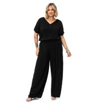 Macacão Plus Size Em Viscose Slub Secret Glam Preto Macacão Plus Size Em Viscose Slub Secret Glam Preto