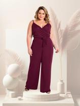 Macacão Plus Size Feminino Elegante Alças Finas Com Decote V