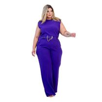 Macacão Plus Size Feminino Longo Pantalona c Cinto Corrente 0330