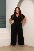 Macacão Plus Size Feminino Longo Pantalona Decote V Manga Curta G1 Veste 46 ao 50 Elegante