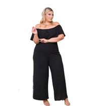 Macacão Plus Size Feminino Pantalona Ciganinha Babado