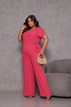 Macacão Plus Size Feminino Transpassado Duna Longo Cinto Decote G1