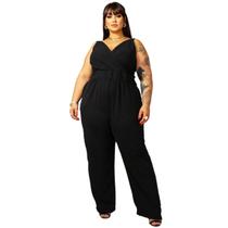 Macacão Plus Size Longo Curvy Transpassado de Alça Versátil