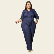 Macacão Plus Size Longo Linho Festa Elegante Lia Rosa Macacão Plus Size Longo Linho Festa Elegante Lia Rosa