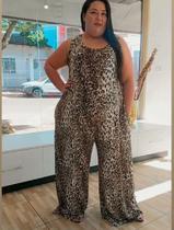 Macacão Plus Size longo na Viscolycra estampa animal print