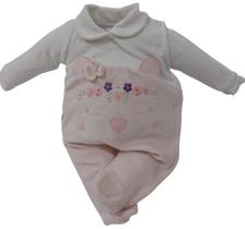 Macacão Plush Bebê Menina Bordado Inverno Chuquinha Baby Ref 2891