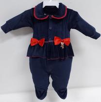 Macacão Plush Luxo Bebê Menina Lacinho Inverno Lessa B9051