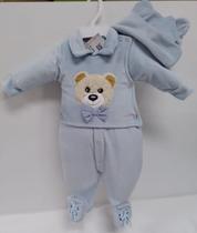 Macacão Plush Luxo Bebê Menino Inverno Touca LessaKids B9204 Macacão Plush Luxo Bebê Menino Inverno Touca LessaKids B9204