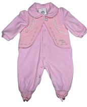 Macacão Plush Menina Toque Aveludado Rendado e Bordado