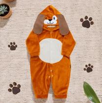 Macacão Plush para Bebê com Capuz Bordado - Diversas Cores até 12 Meses