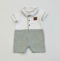 Macacão Polo Bebê Menino Grow Up Social Verde e Branco Para Passeio Verão Enxoval