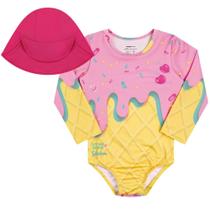 Macacão Praia Piscina Bebê Menina Manga Longa + Chapéu Uv Macacão Praia Piscina Bebê Menina Manga Longa + Chapéu Uv