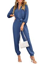 Macacão PRETTYGARDEN Azul Denim Decote V Manga Longa XL