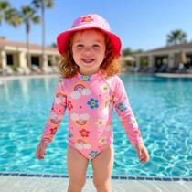 Macacão Proteção Solar Maiô Infantil Bebê Menina Com Chapéu