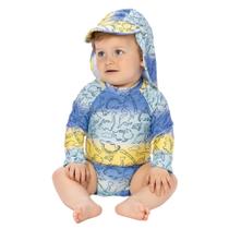 Macacão Proteção Solar Uv Roupa Praia Com Chapéu Bebe Menino - Aymee