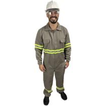 Macacão REFORÇADA de Brim Pesado com Faixa Refletivo Uniforme Profissional de Trabalho Sinalização Para Industria Pedreiro Eletricista Soldador