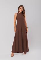 Macacão Regata Feminino Alfaiataria Pantalona Marrom Salvatore Fashion