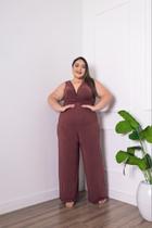Macacão Regata Plus Size Decote Torcido Cor:MarromTamanho:G2