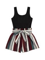 Macacão regata SOLY HUX feminino com cinto de verão listrado bordô Macacão regata SOLY HUX feminino com cinto de verão listrado bordô