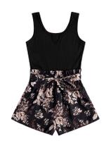 Macacão regata SOLY HUX feminino de verão preto floral 3G Macacão regata SOLY HUX feminino de verão preto floral 3G