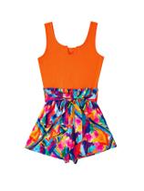 Macacão regata SOLY HUX feminino de verão sem mangas com estampa laranja