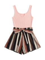 Macacão regata SOLY HUX feminino de verão sem mangas rosa claro Macacão regata SOLY HUX feminino de verão sem mangas rosa claro