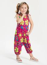Macacão Saruel Verão Menina Pink Flores e Cores Macacão Saruel Verão Menina Pink Flores e Cores