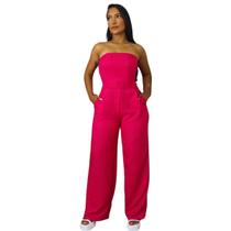 Macacão sem alça com Calça da Moda Alfaitaria Tecido Liso Pantalona Ajustável Nas Costas