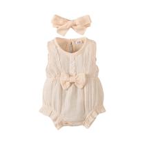 Macacão Sem Mangas Para Bebês De 0 a 18 Meses, Gola Redonda, Borda De Renda, Laço, Com Faixa Para Macacão Sem Mangas Para Bebês De 0 a 18 Meses, Gola Redonda, Borda De Renda, Laço, Com Faixa Para