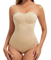 Macacão Shapewear Ciksob Strapless Tummy Control com sutiã bege