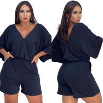 Macacão Shorts Acinturado C/ Manga Macaquinho Viscolycra P/ Gordinhas do 46 ao 54