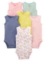 Macacão Simple Joys da Carter's Baby Girls, pacote com 6 unidades para recém-nascidos Macacão Simple Joys da Carter's Baby Girls, pacote com 6 unidades para recém-nascidos