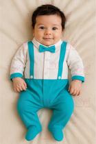 Macacão Social Bebê Menino Manga Longa Jardineira Com Gravata 100% Algodão Recém-Nascido