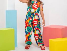 Macacão social infantil S/ manga florido 100% estampadas