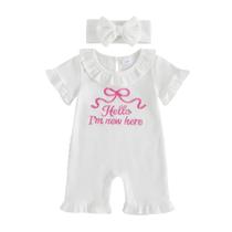 Macacão Socutebabe Baby Girl tricotado com babado de manga curta 0-24M Macacão Socutebabe Baby Girl tricotado com babado de manga curta 0-24M