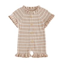 Macacão Socutebabe Baby Girl tricotado com babado de manga curta 12-18M Macacão Socutebabe Baby Girl tricotado com babado de manga curta 12-18M