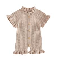 Macacão Socutebabe Baby Girl tricotado com babado de manga curta 18-24M Macacão Socutebabe Baby Girl tricotado com babado de manga curta 18-24M