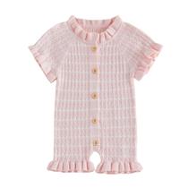 Macacão Socutebabe Baby Girl tricotado com babado de manga curta 6-12 m Macacão Socutebabe Baby Girl tricotado com babado de manga curta 6-12 m