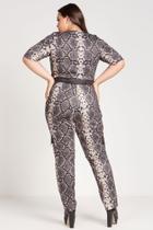 Macacão sublimado com decote transpassado e bolso lateral