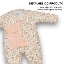 Macacão Suedine Bebê Menina Estampa Ursinho Floral Upi Uli Macacão Suedine Bebê Menina Estampa Ursinho Floral Upi Uli