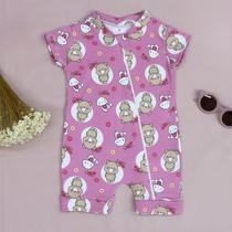 Macacão Suedine Bebê Menina Estampado Verão Algodão Super Confortável