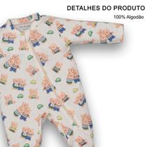 Macacão Suedine Bebê Menino Estampado Ursos Marfim Upi Uli