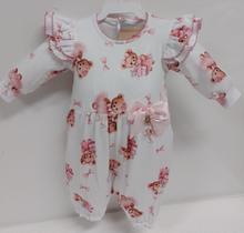 Macacão Suedine Longo Luxo Bebê Menina Estampado Lessa B9089