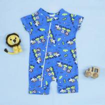 Macacão Suedine para Bebê Menino Leve Fresquinho com Zíper e Protetor Estampado