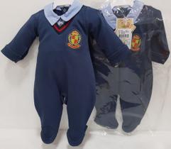 Macacão Suedini Bebe Menino Luxo Enxoval Brasao Azul 402