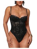 Macacão SweatyRocks Sheer Lace Spaghetti Strap Underwire Black Macacão SweatyRocks Sheer Lace Spaghetti Strap Underwire Black