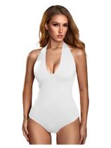 Macacão SweatyRocks Y2k Sexy Deep V Halter White Women Macacão SweatyRocks Y2k Sexy Deep V Halter White Women
